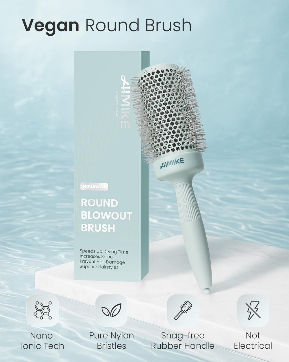 AIMIKE NaturaVol round brush with nano ceramic and ionic tech for smoother flyaways