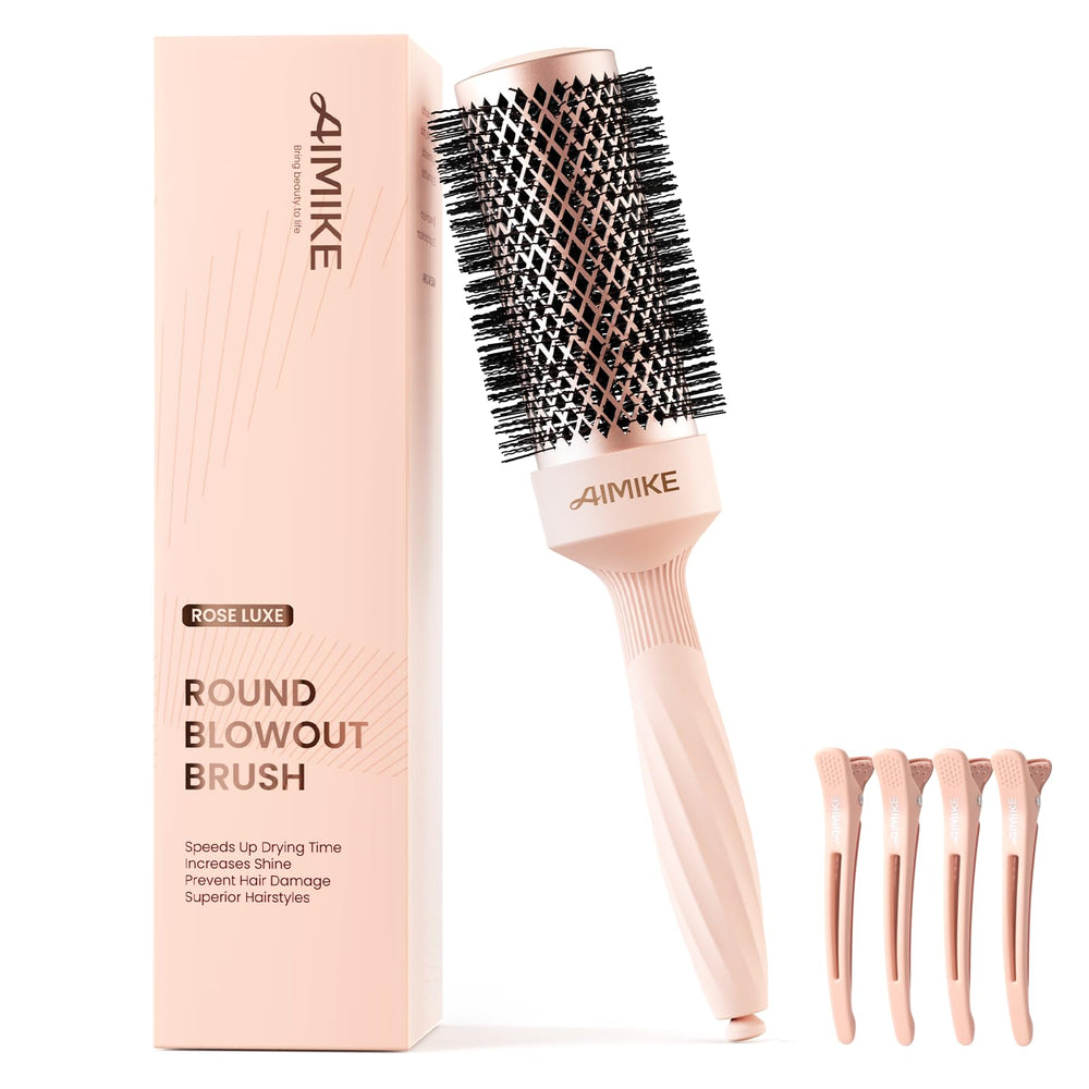 AIMIKE Rose Luxe Round Brush barrel 1-7 inch aids smooth blowouts and detangling.