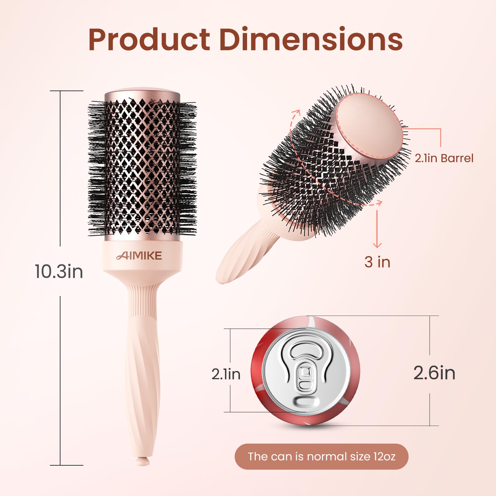AIMIKE Rose Luxe Round Brush bristles detail enhances grip for lift without snagging.
