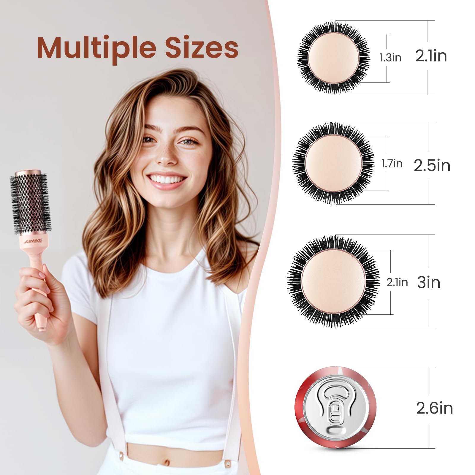 AIMIKE Rose Luxe Round Brush four clips included for better sectioning and control.
