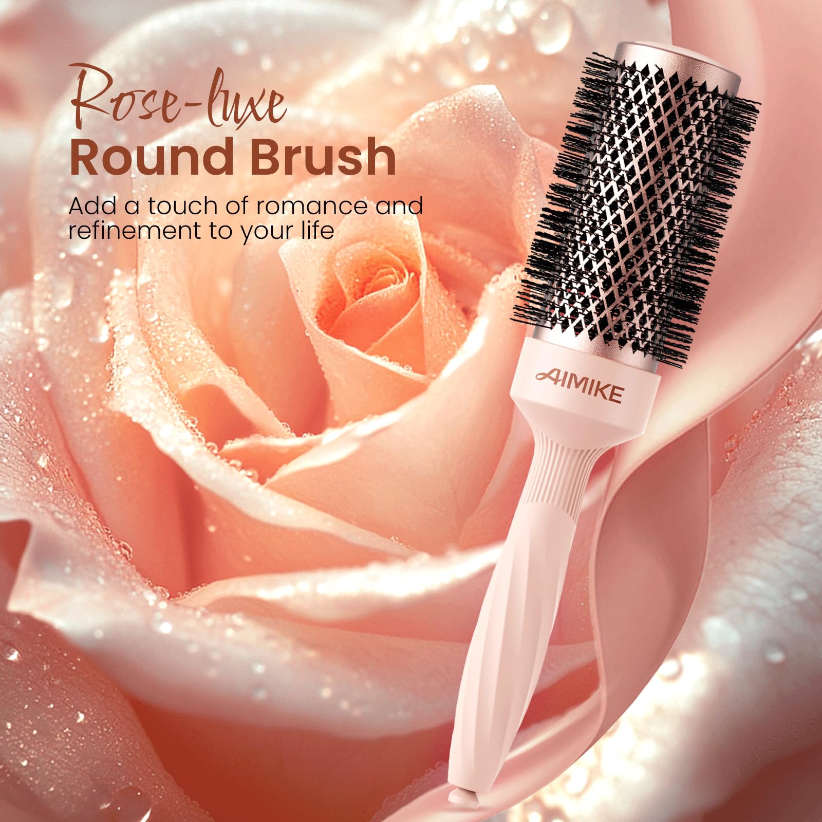 AIMIKE Rose Luxe Round Brush non-slip grip ensures comfortable, steady styling sessions.