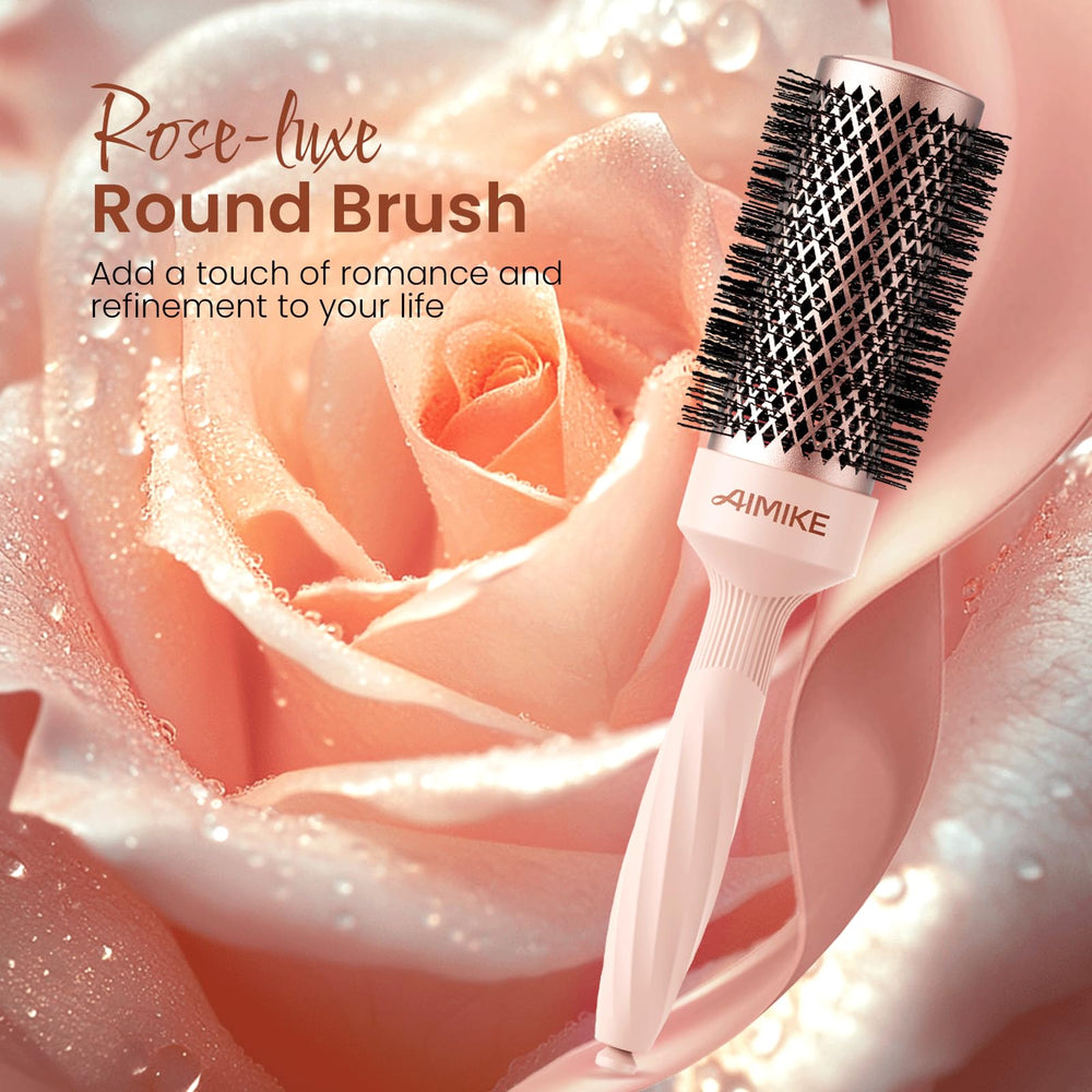 AIMIKE Rose Luxe Round Brush non-slip grip ensures comfortable, steady styling sessions.