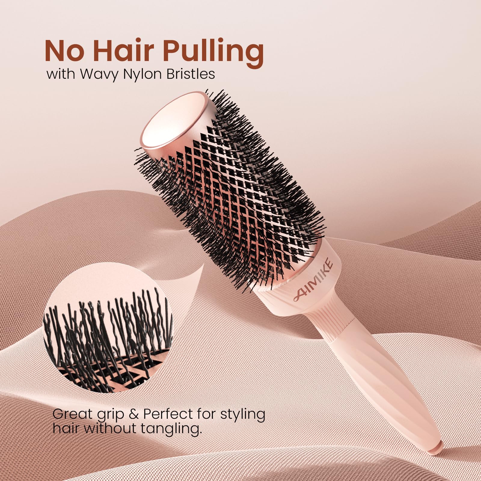 AIMIKE Rose Luxe Round Brush retractable pick for sectioning and precision.