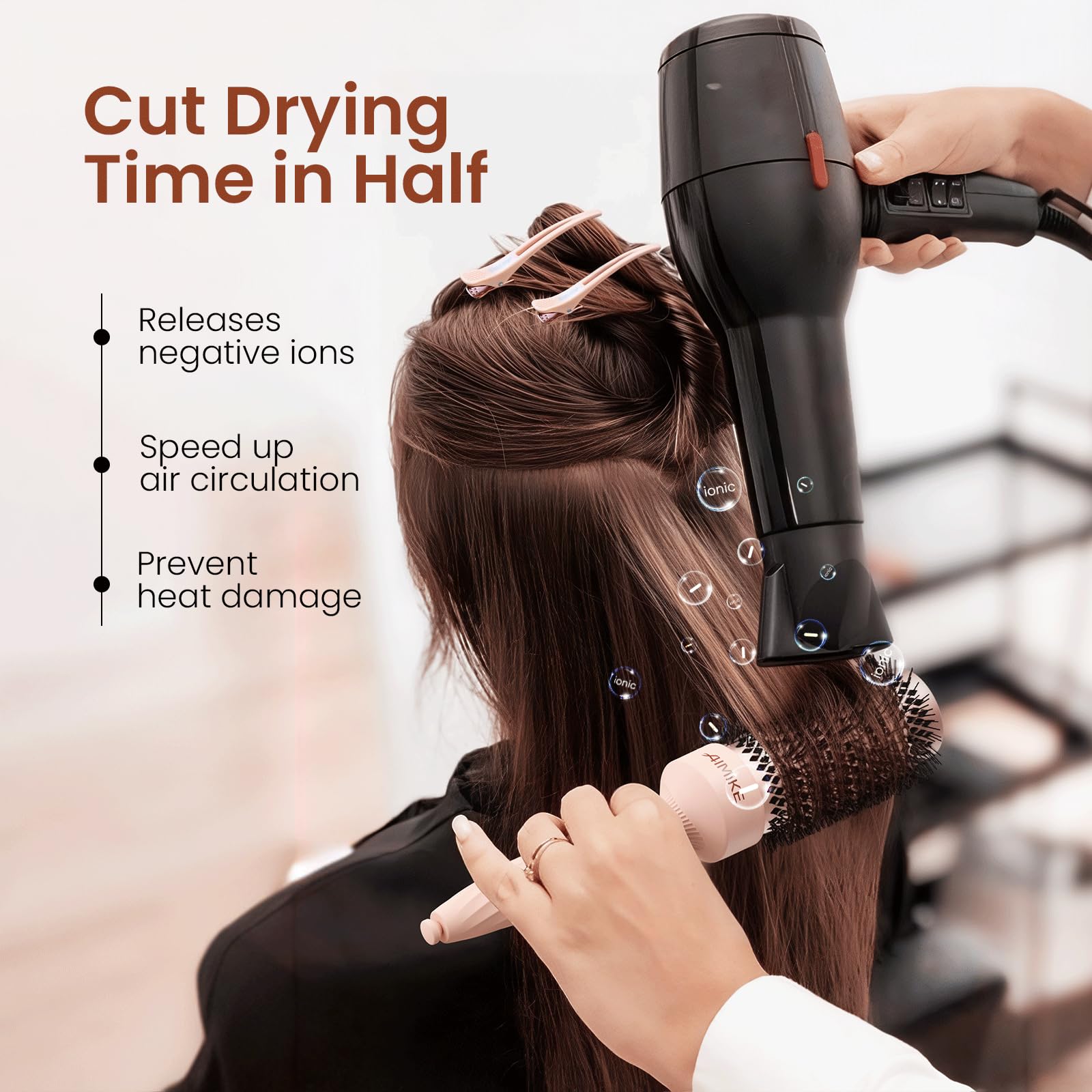 AIMIKE Rose Luxe Round Brush ventilation holes boost airflow for faster drying.