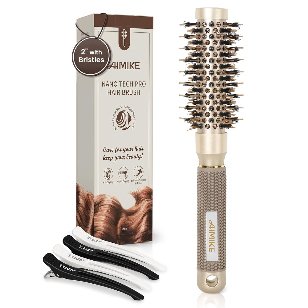 AIMIKE Round Hair Brush close up shows 1 inch barrel for precise styling and faster blowouts