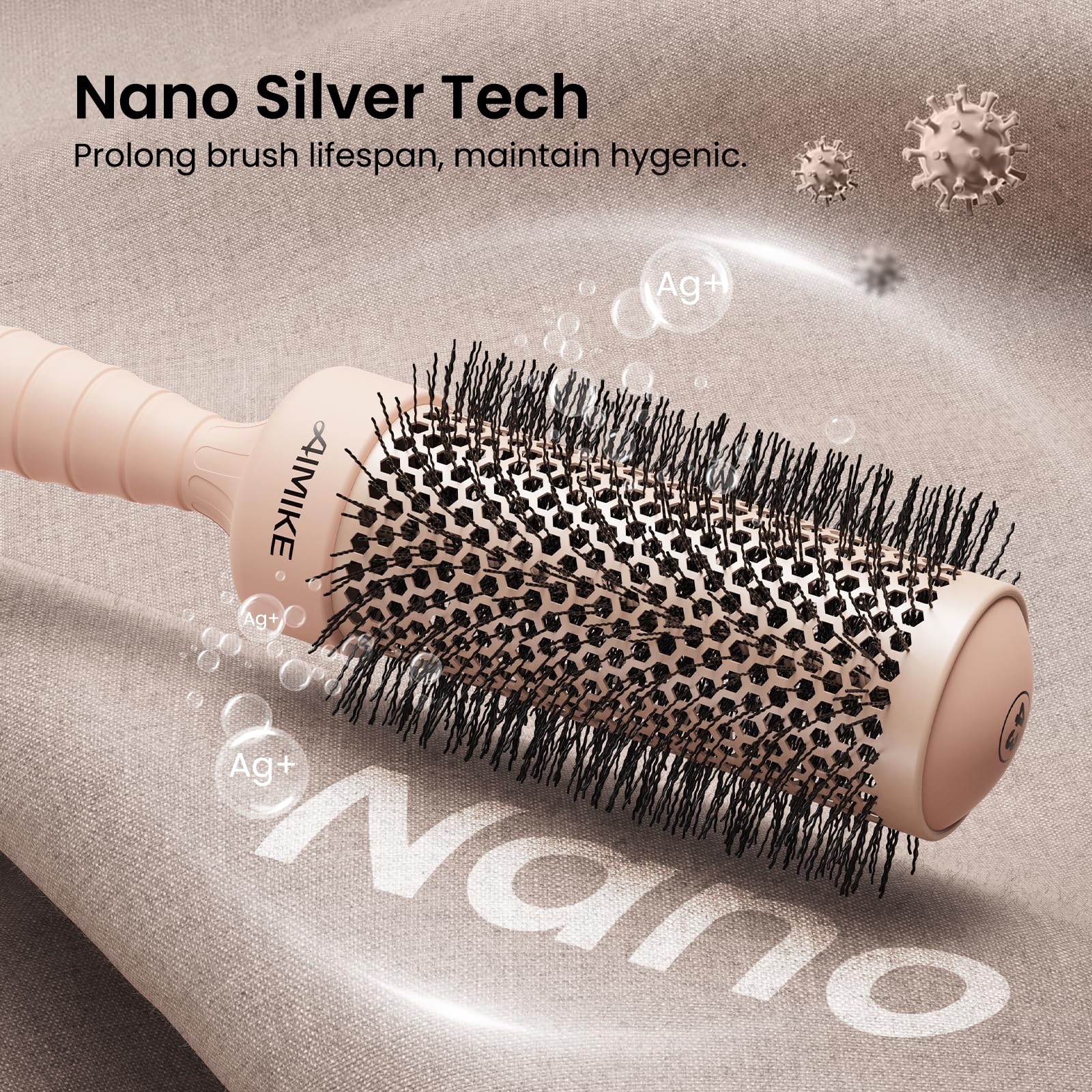 AIMIKE anti-static bristles close-up showing strong grip and heat resistance.
