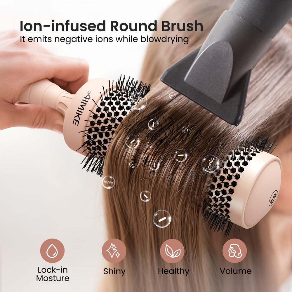 AIMIKE anti-static bristles withstand heat for smoother, tangle-free blowouts.