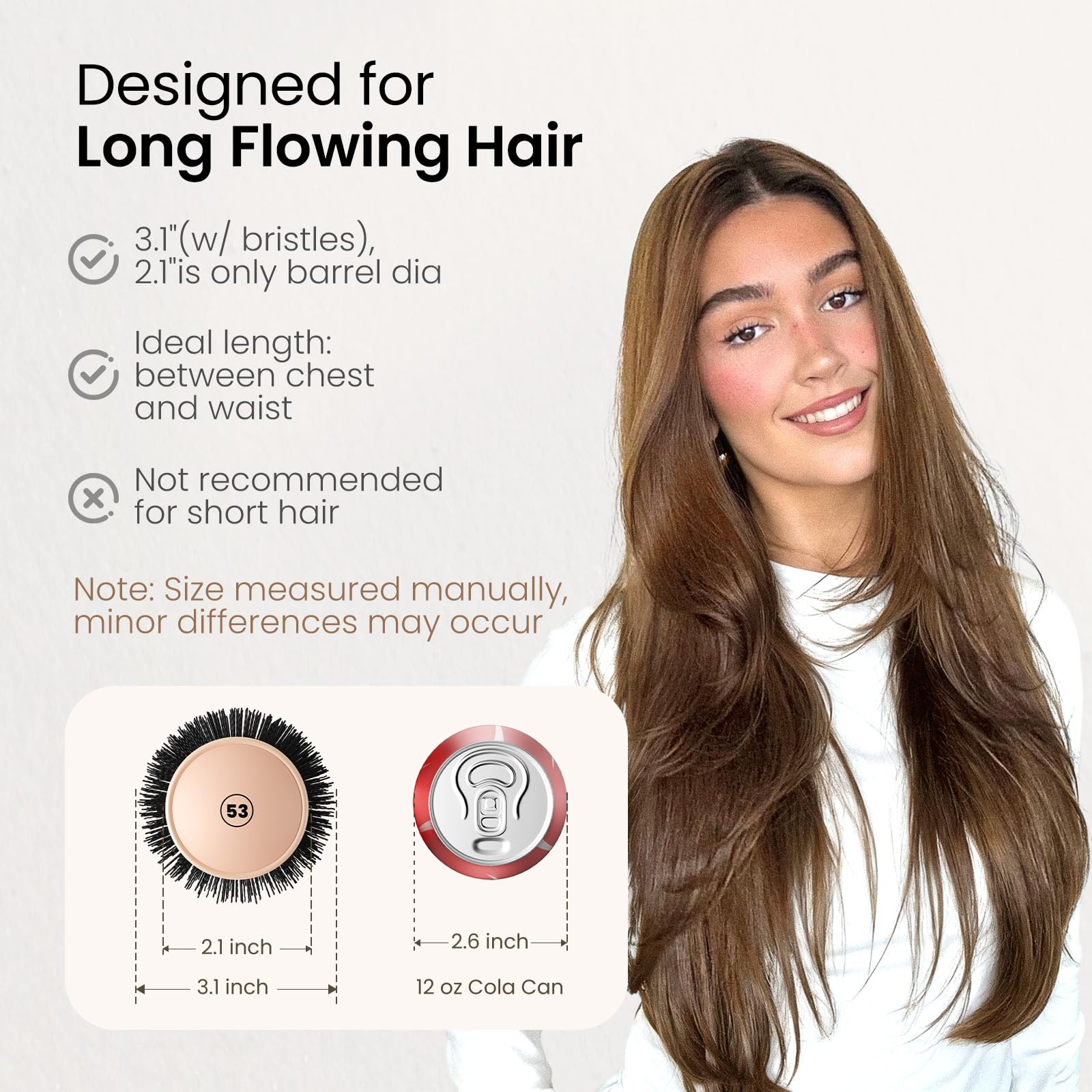 AIMIKE round brush demonstrates nano silver ion tech for smoother hair and reduced frizz.