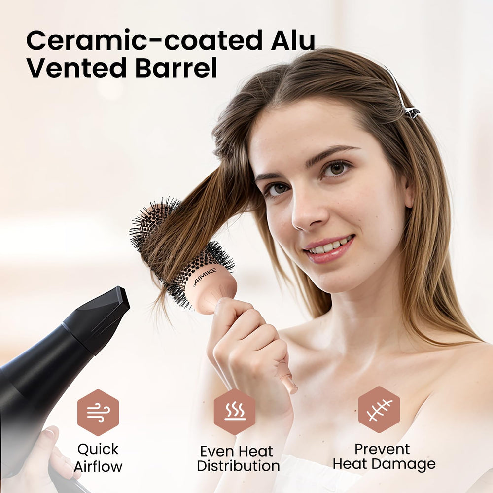 AIMIKE brush end with built-in section pin for precise hair separation.