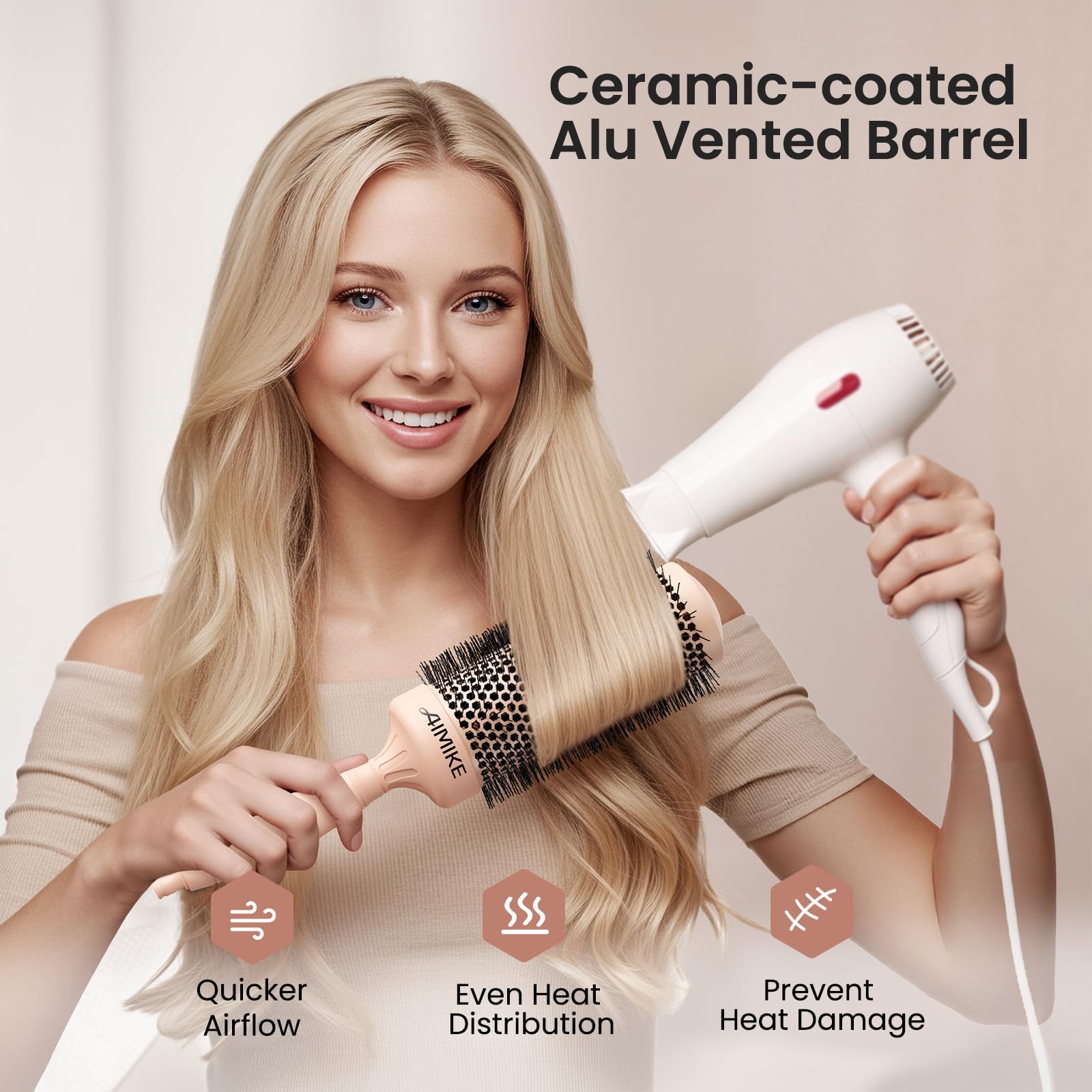 AIMIKE ergonomic one-piece handle reduces fatigue during long styling sessions.