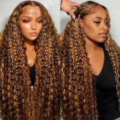 Aimking deep-wave wig shows full 180% density for voluminous everyday wear.