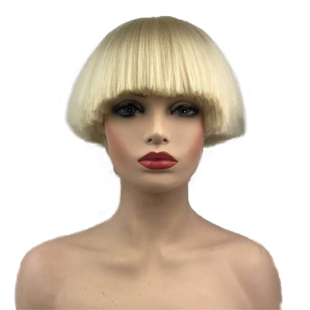 Aimole short Yaki straight wig front view shows natural blonde mushroom head for daily wear.