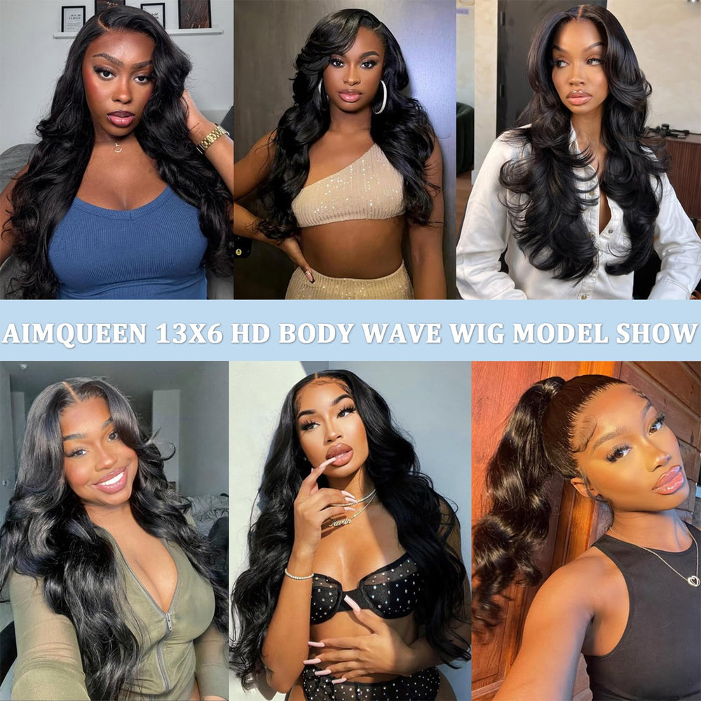 Aimqueen density 200 body wave wig shows fullness and styling versatility