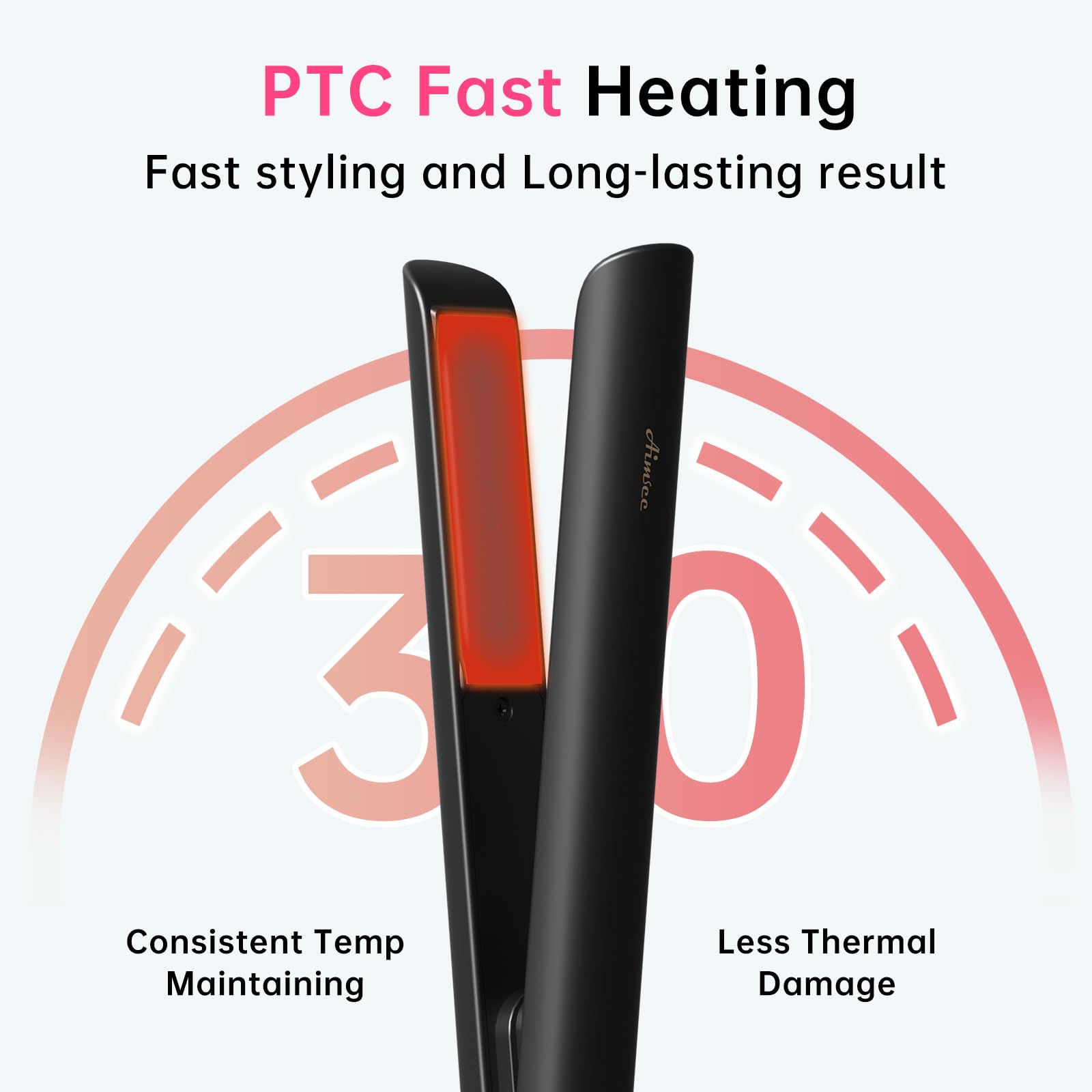 AIMSEE mini flat iron arc body design for a comfortable grip during styling