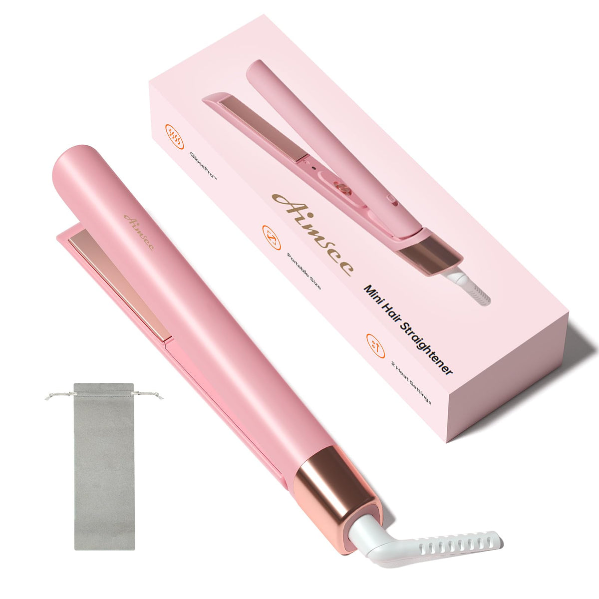 AIMSEE Mini Flat Iron with 1-inch plates heats evenly for smooth straightening.