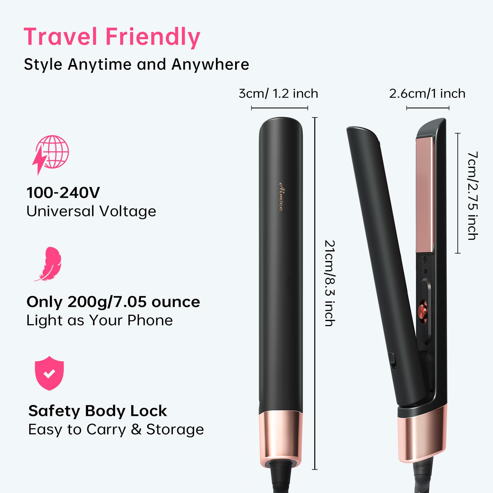 AIMSEE mini flat iron safety features keep you protected during styling