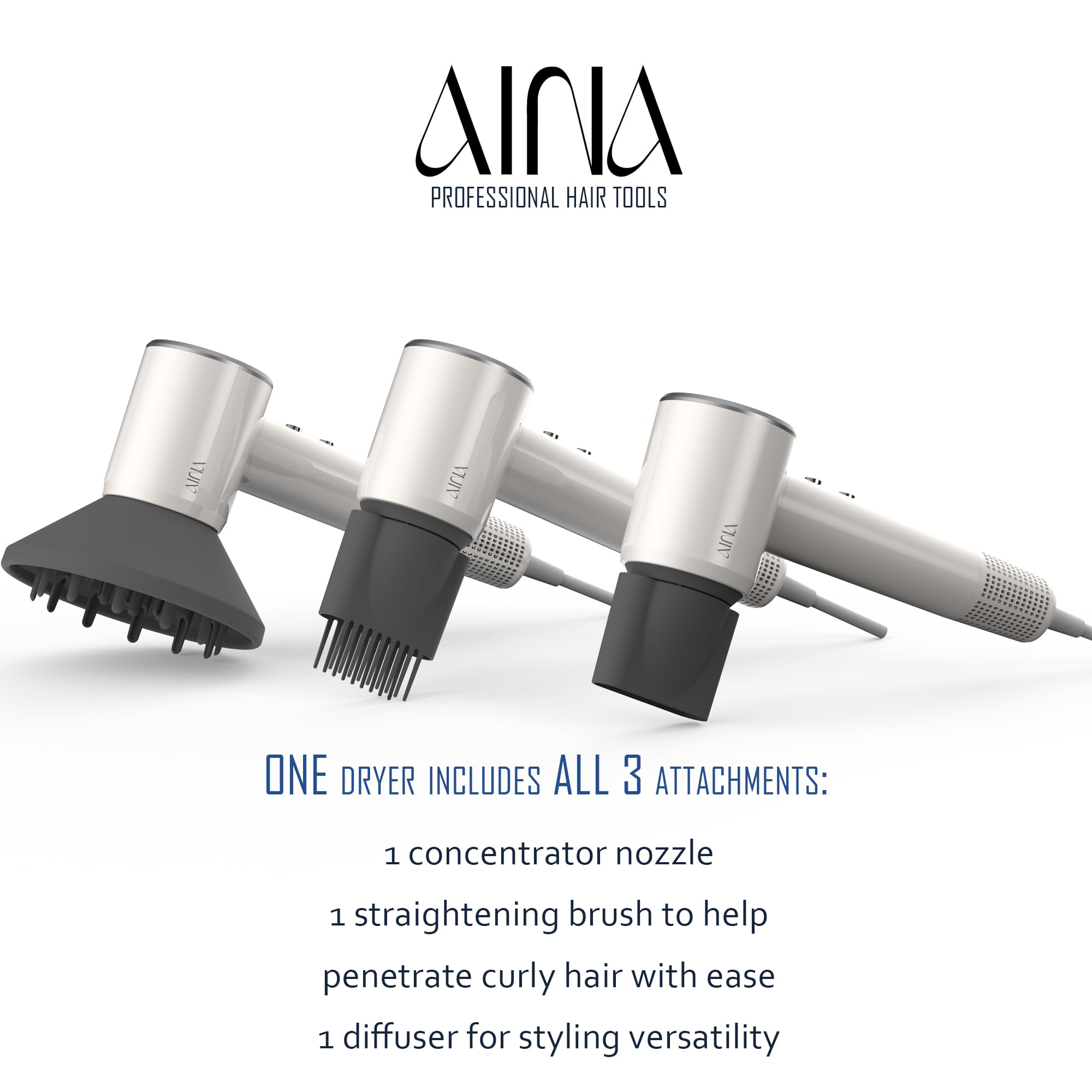 AINA Hair Dryer 110000-rpm performance enables rapid drying without overheating