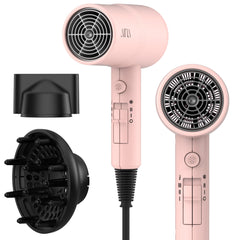 AINA hair dryer Babe Pink front view shows stylish design for fast, frizz-free drying.