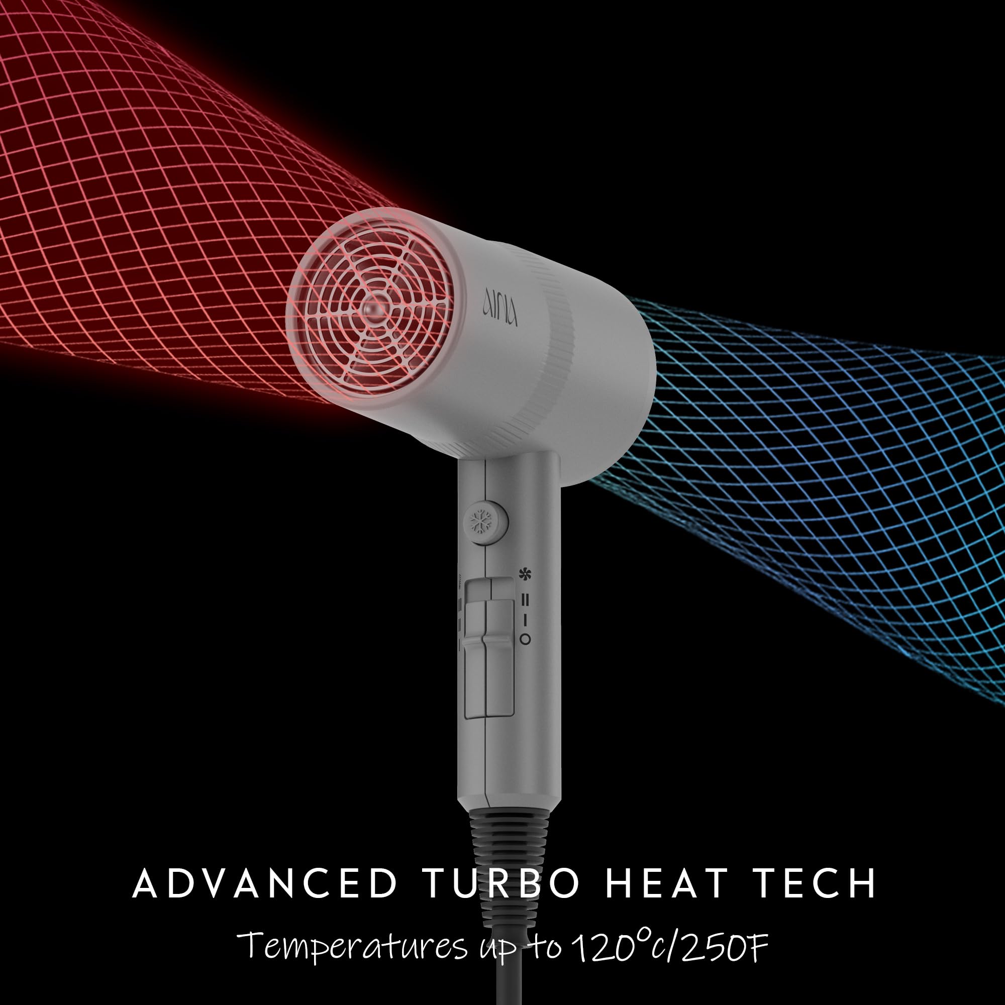 Aina ceramic-coated hair dryer distributes heat evenly to minimize damage.