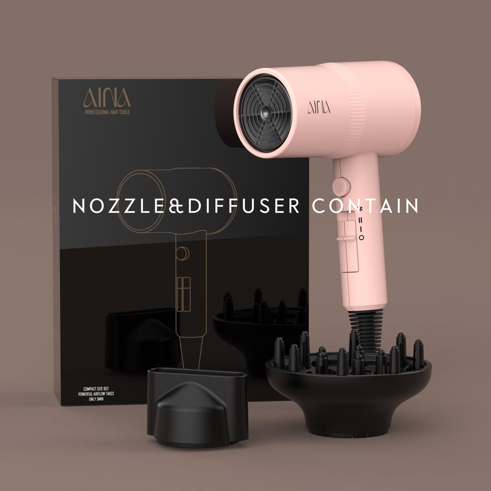 AINA hair dryer heat settings enable precise styling with two speeds.