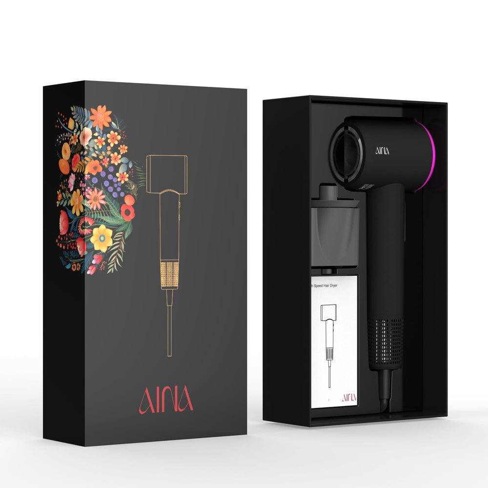 AINA Hair Dryer IQ chip control panel shows smart temperature management