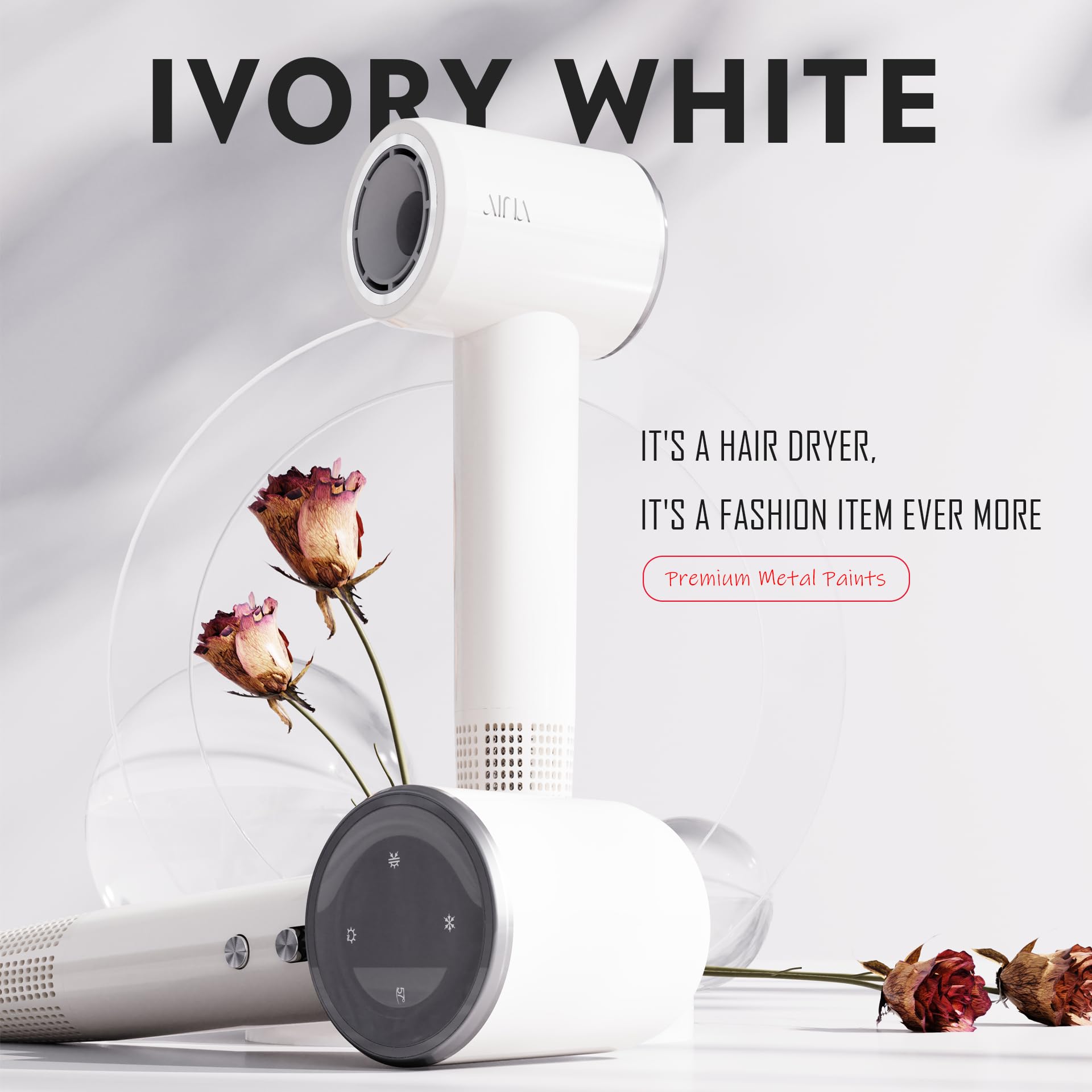 AINA Hair Dryer magnetic-attachments enable instant-click styling moments