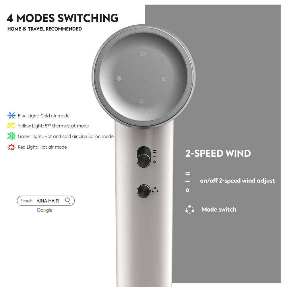 AINA Hair Dryer quiet-operation reduces noise for peaceful routines