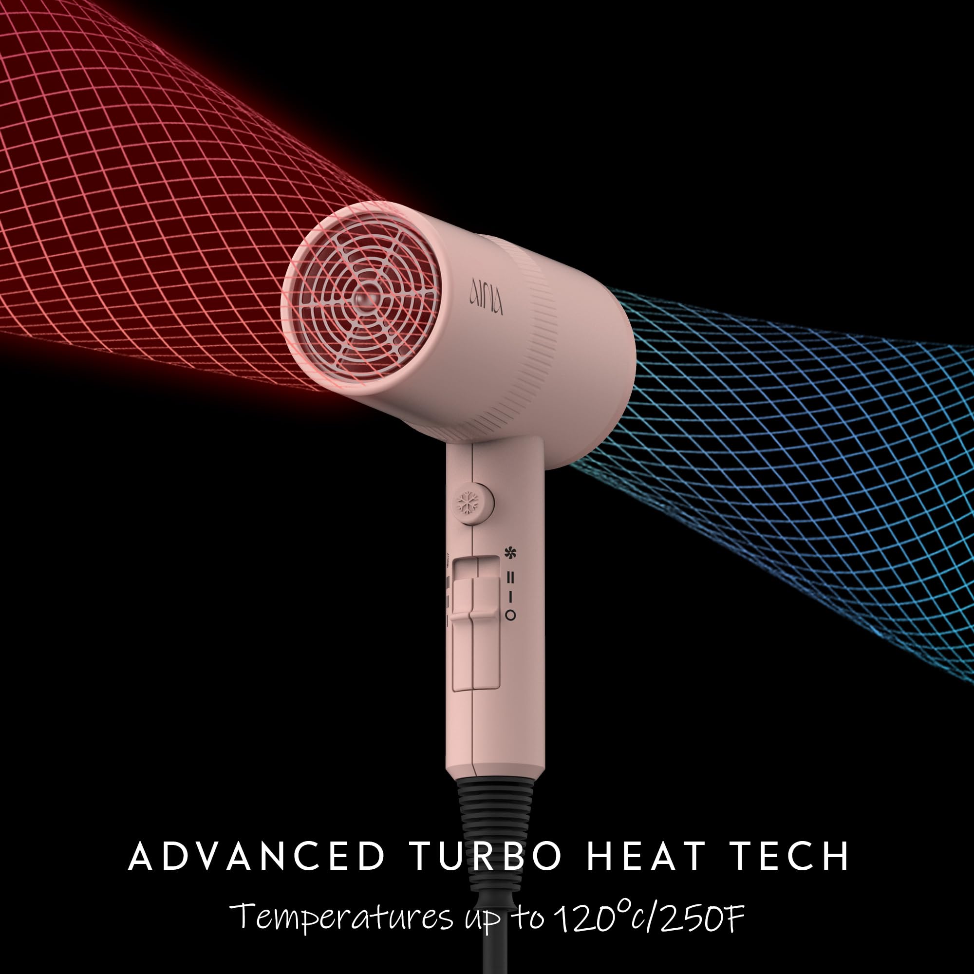 AINA hair dryer tourmaline technology helps reduce static for conditioned-looking shine.