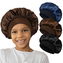Aiphamy kids satin hair bonnet black pack protects curls during sleep