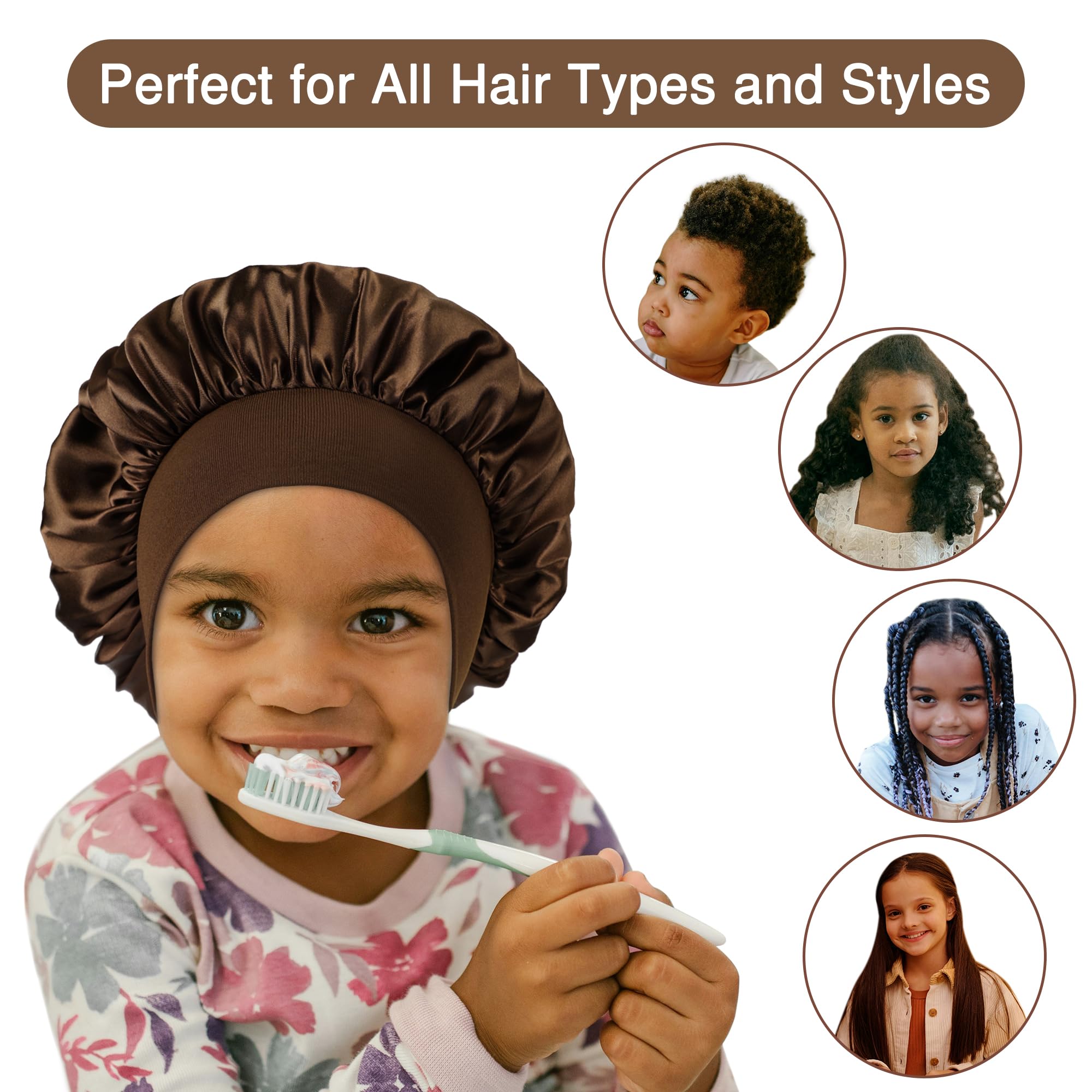 Aiphamy kids satin hair bonnet on child head preserves curls overnight