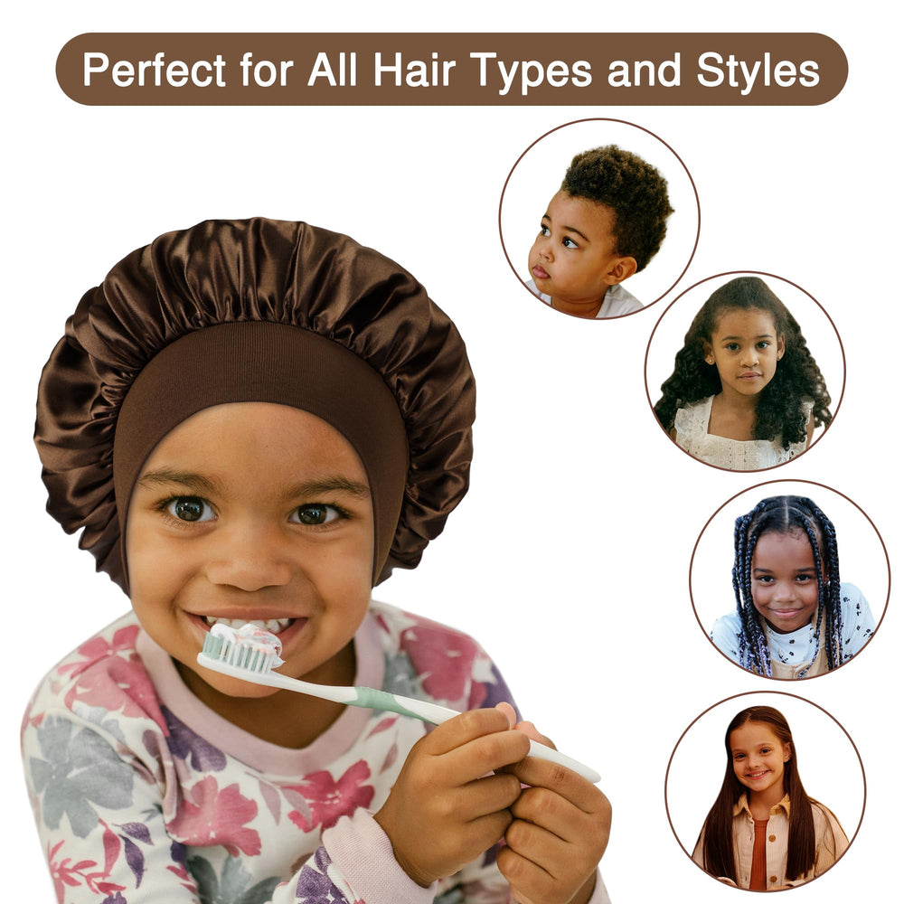 Aiphamy kids satin hair bonnet on child head preserves curls overnight
