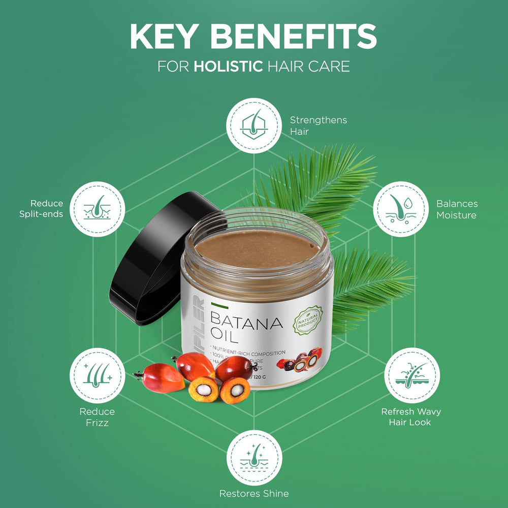 AIPILER Batana Oil packaging display suggesting premium Honduran hair care solution.