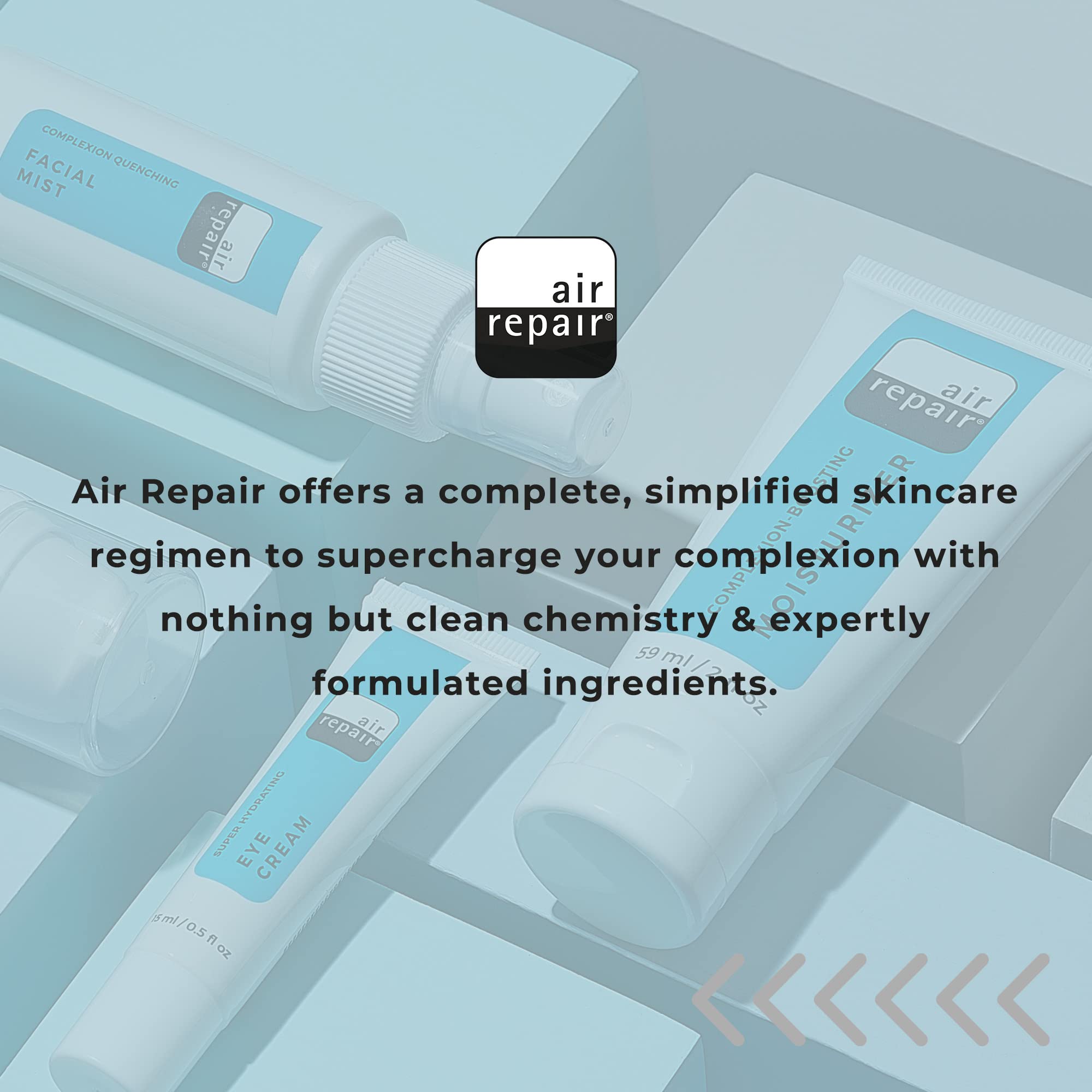 Air Repair Skincare Complexion Moisturizer bottle on bathroom shelf for daily use.