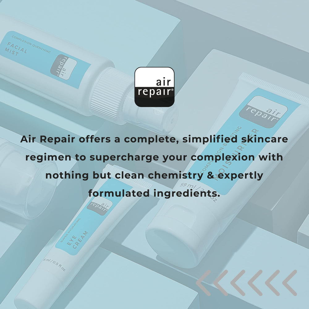 Air Repair Skincare Complexion Moisturizer bottle on bathroom shelf for daily use.