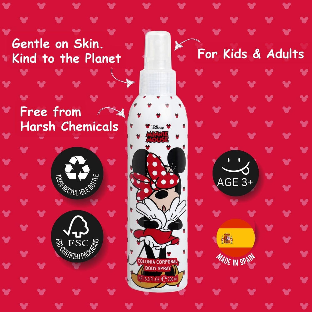 Air-Val Minnie Mouse 200 ml bottle highlighting the 6.8 oz size for gifting.