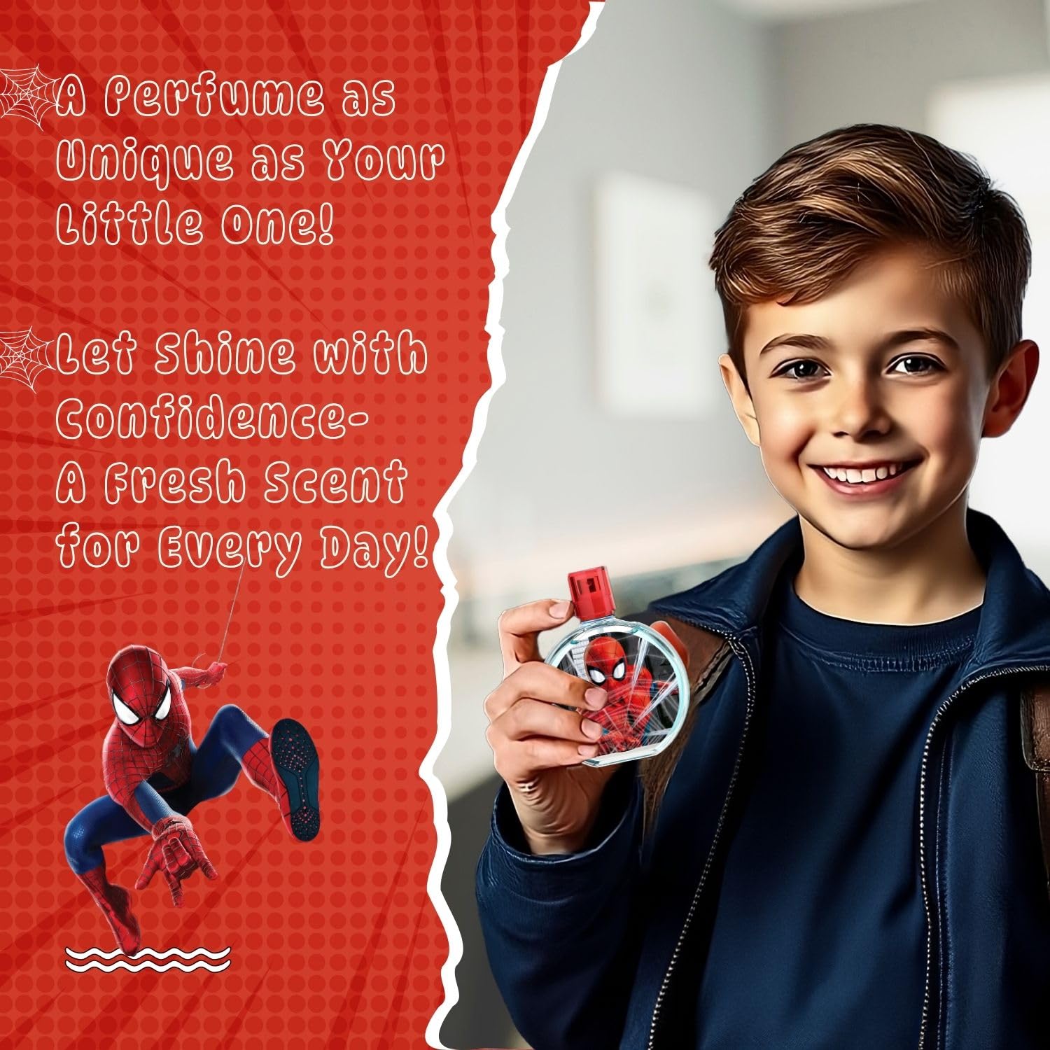 Air-Val Spiderman Ultimate base notes of sandalwood and amber for warmth.