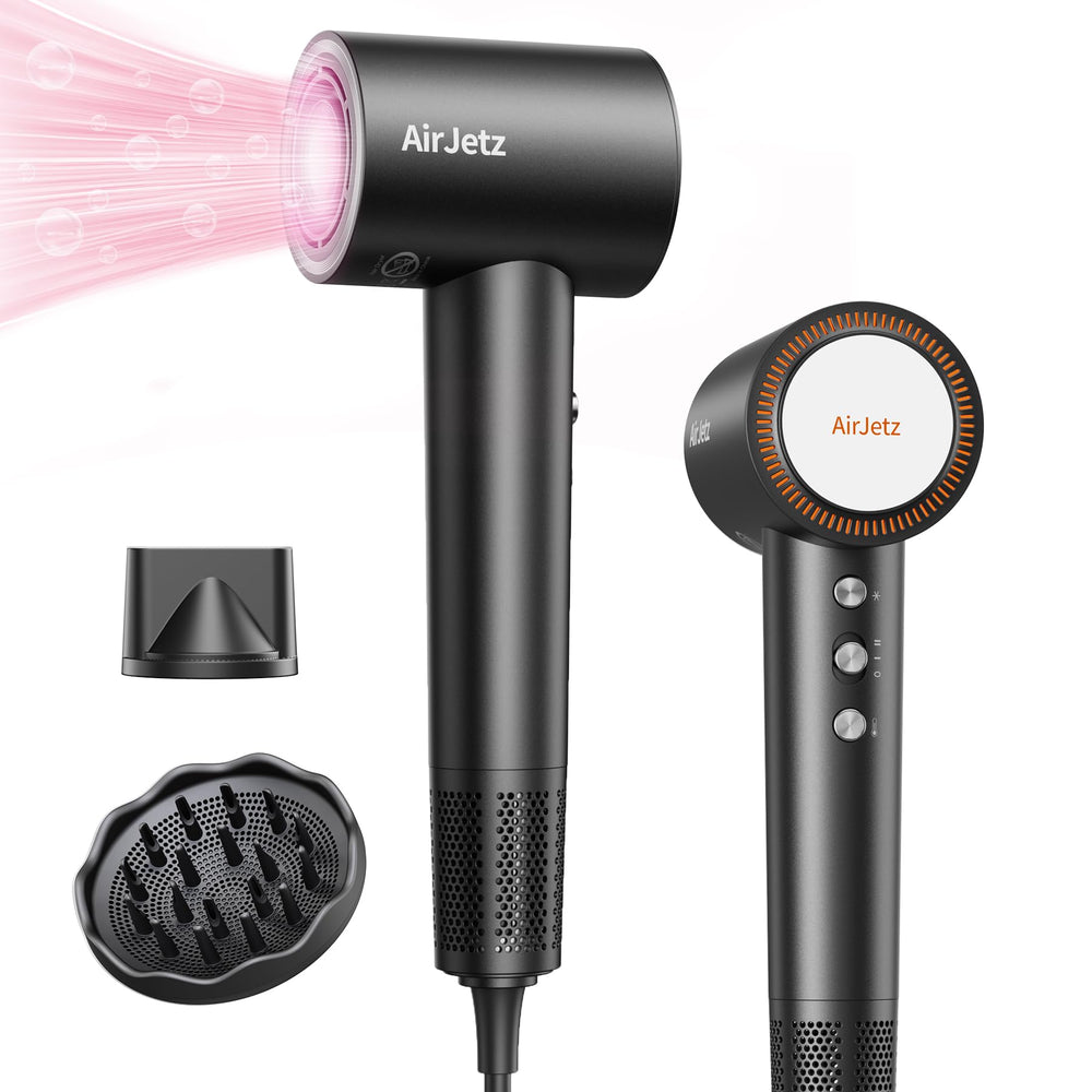 AirJetz hair dryer with 160,000 RPM motor for fast drying.