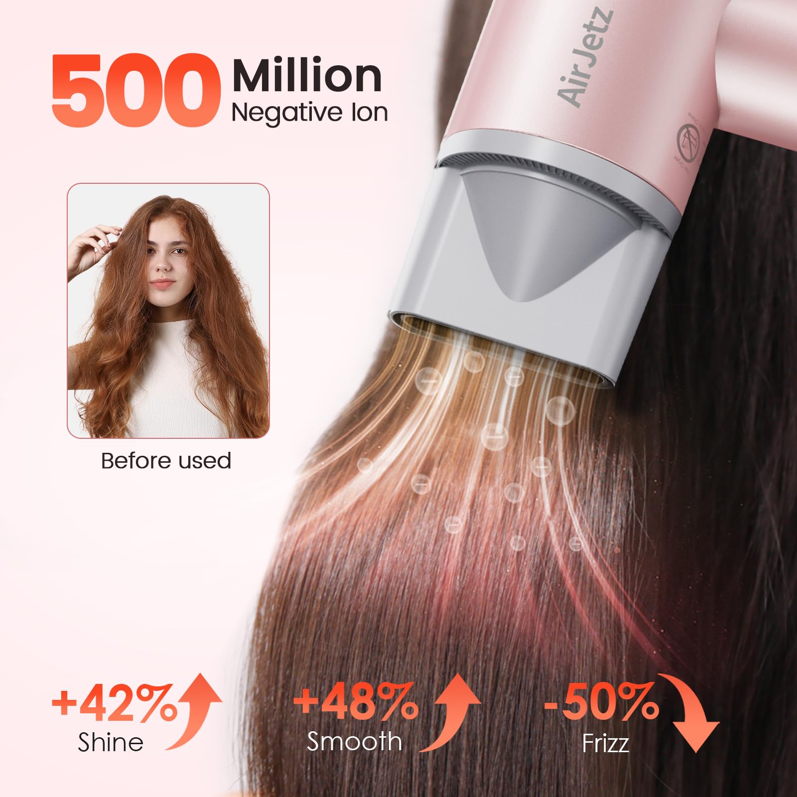 AirJetz negative ion technology locks in moisture while styling.