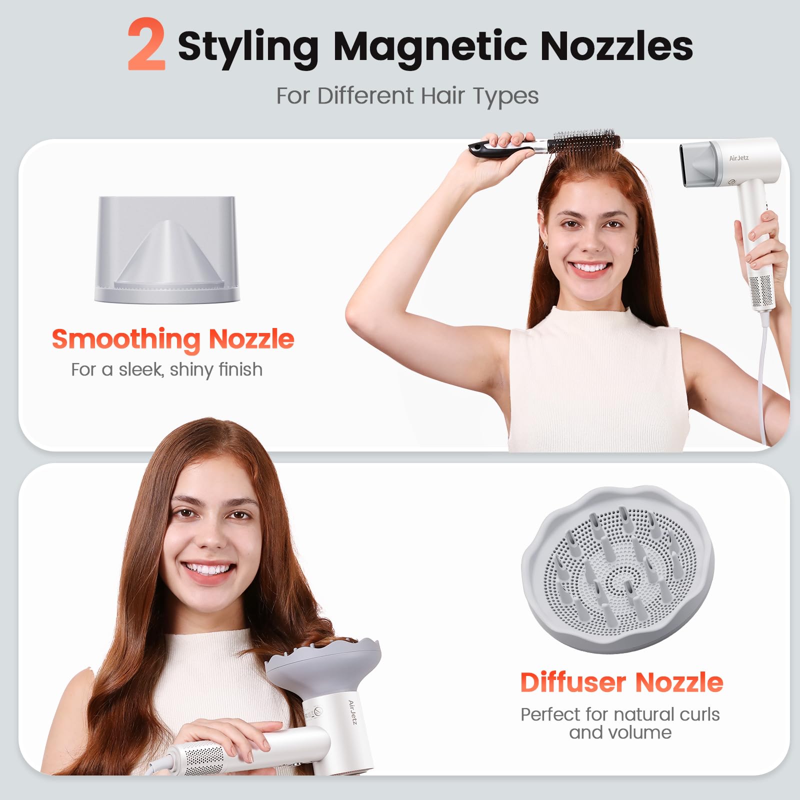 AirJetz travel-friendly kit with diffuser and nozzle for compact styling.
