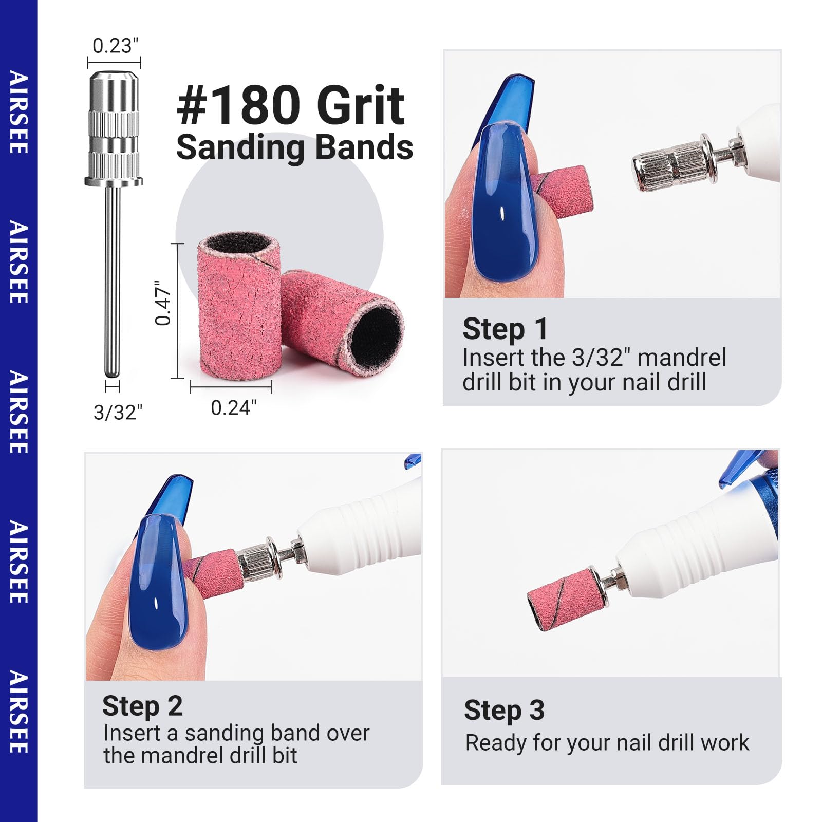 AIRSEE 180-grit sanding bands for drill compatibility and shaping