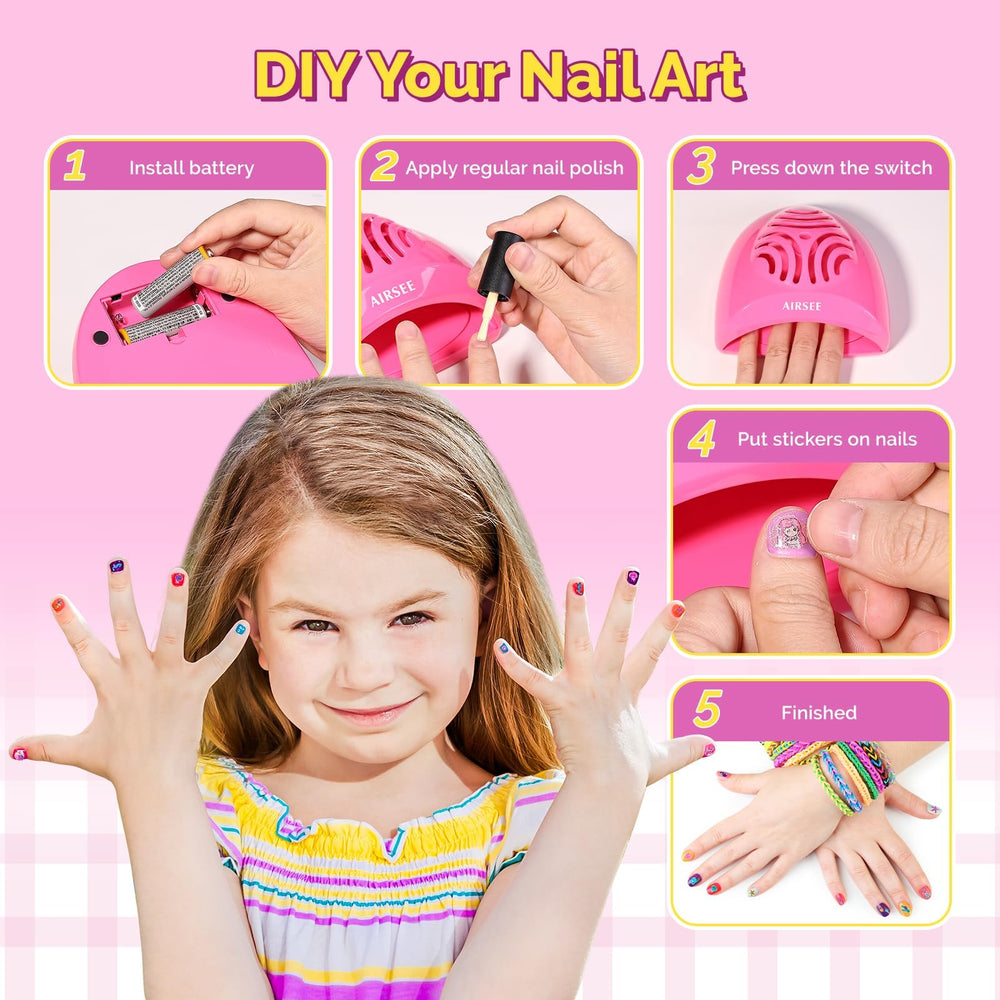 AIRSEE Kids Nail Dryer battery-operated—no cords for mess-free nails and playtime.