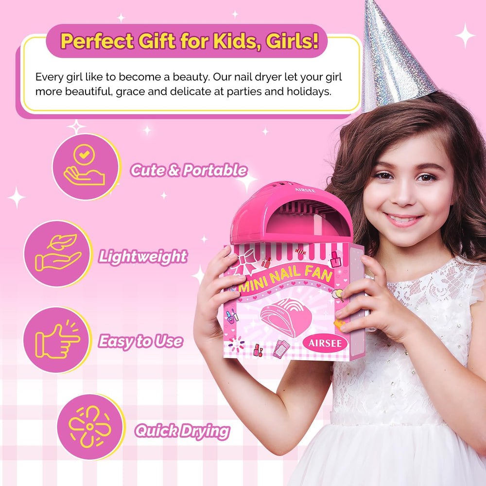 AIRSEE Kids Nail Dryer compact design—portable manicure solution for on-the-go creativity.