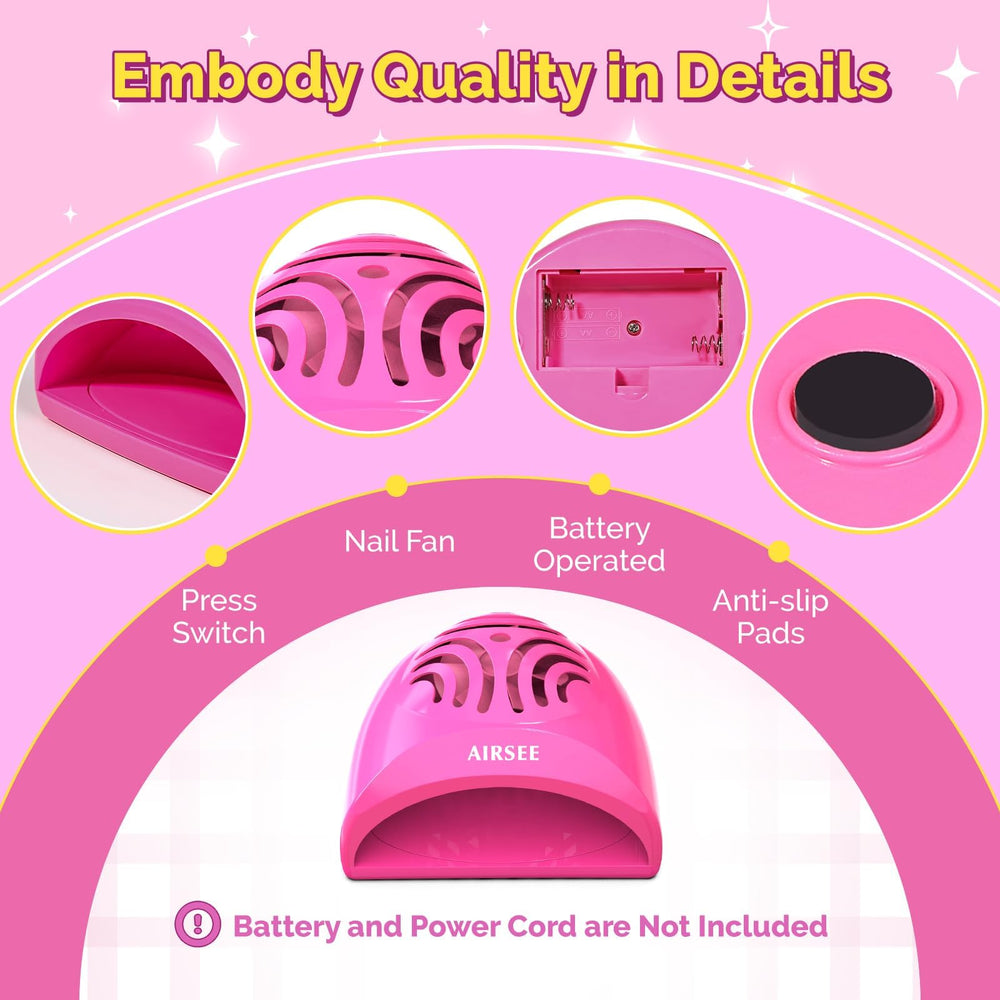 AIRSEE Kids Nail Dryer press-to-start—easy, kid-safe operation with gentle air drying.