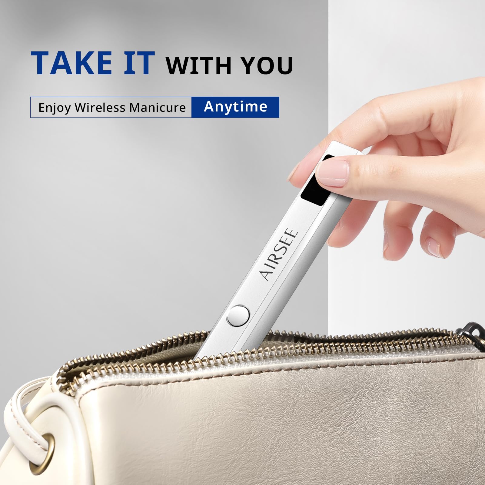 AirSEE diseño ligero y portátil, ideal para manicura en viaje.