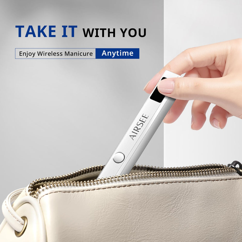 AirSEE diseño ligero y portátil, ideal para manicura en viaje.