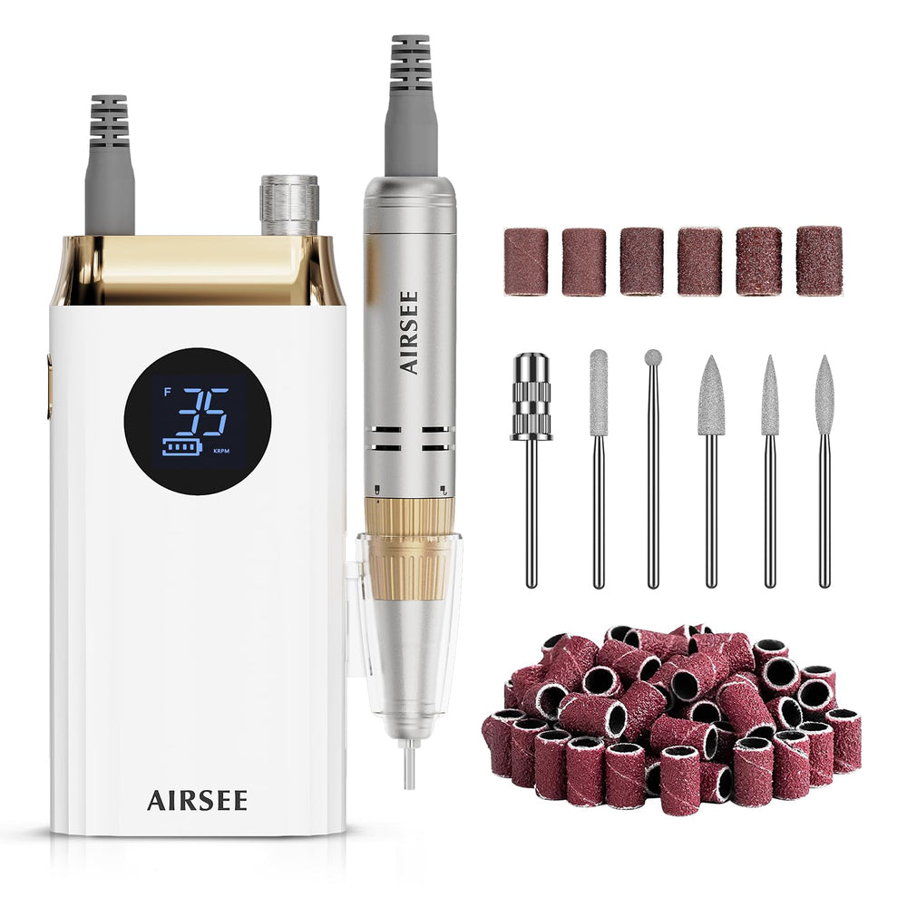 AIRSEE nail drill compact design showcases ergonomic aluminum handle for precise shaping