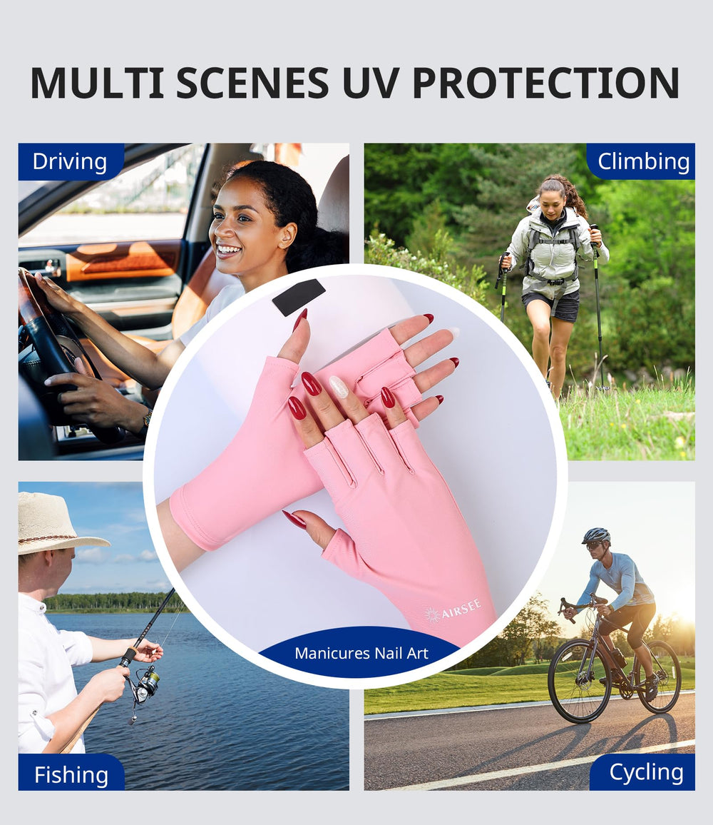 AirSee Premium UPF50 gloves pink packaging view shows easy care and storage