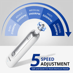 AIRSEE rechargeable nail file battery indicator highlights long runtime and cordless use.