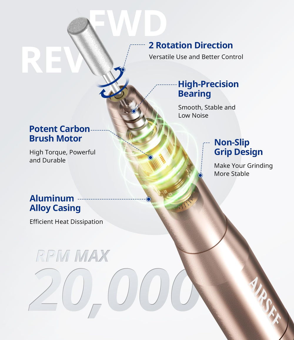 AirSee Studio Basic Nail Drill in-use for beginner-friendly shaping