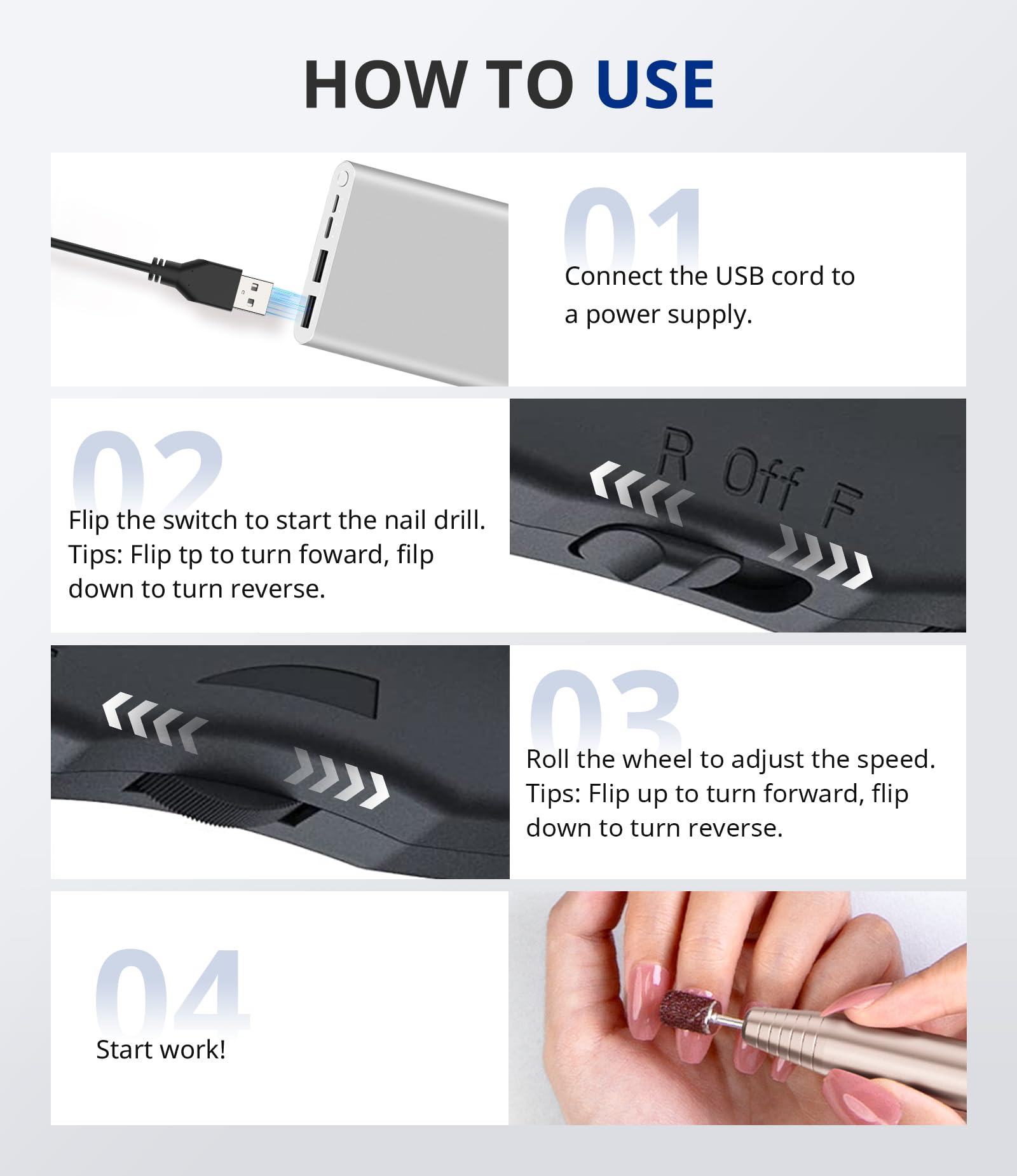 AirSee Studio Basic Nail Drill USB charging and lightweight for travel